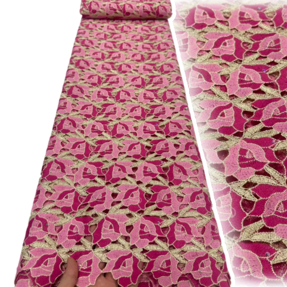 5 Yards Africa Nigeria Water-soluble Lace Mesh Fabric Fashion for Woman Dress Party Wedding Soft Cord Embroidered Fabric 3420
