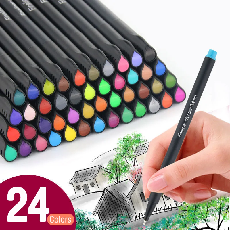 24Colors/Set 0.4mm Micron Liner Fineliner Pens for Metallic Marker Draw Pen Color Architecture Sketch Marker Art Set Stationery