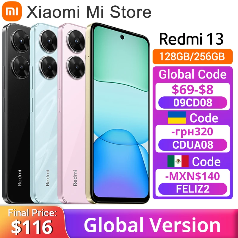 

Global Version Xiaomi Redmi 13 Smartphone 108MP super clear camera MediaTek Helio G91 Ultra 33W fast charging 5030mAh battery