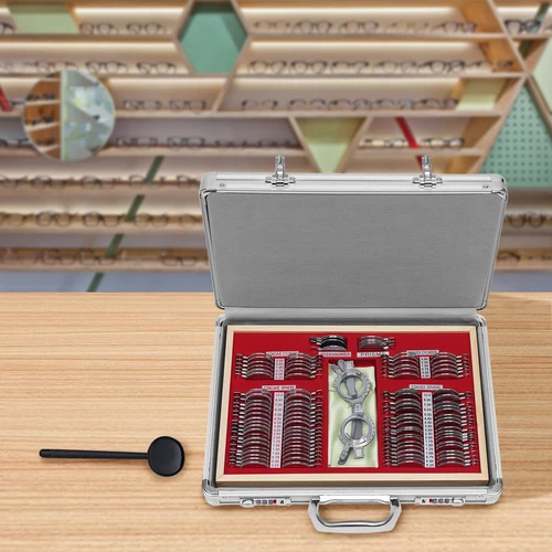 Juego de lentes de prueba ópticas, Kit de optometría con estuche de aluminio portátil, tabla ocular para optometistas, probadores de visión, 104 Uds.
