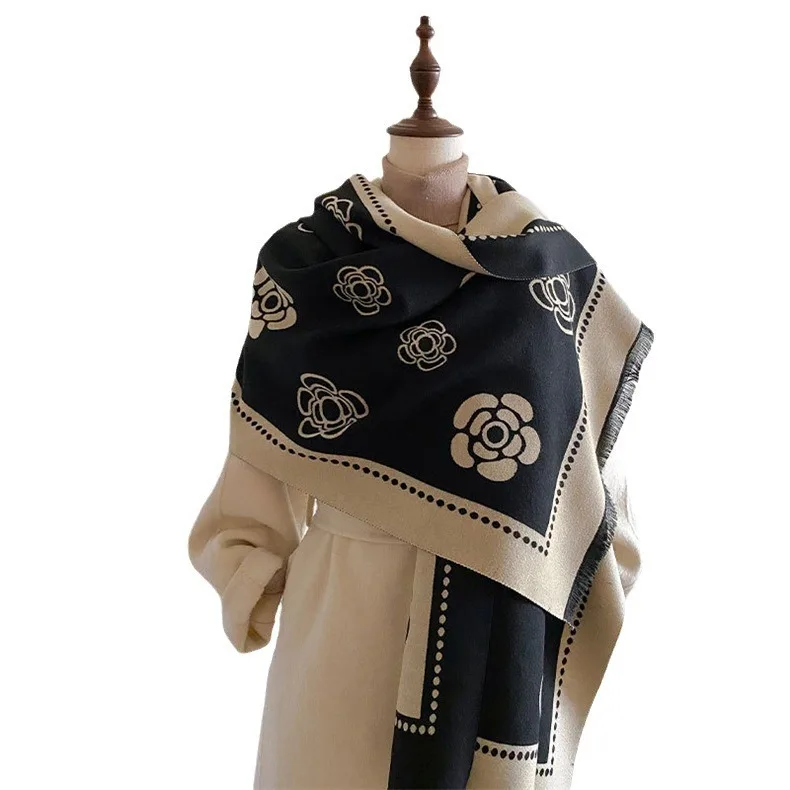 Winter Women Scarf Warm Shawl Wraps Pashmina Blanket Large Scarves Flower Printed Foulard Female Cashmere Bufandas