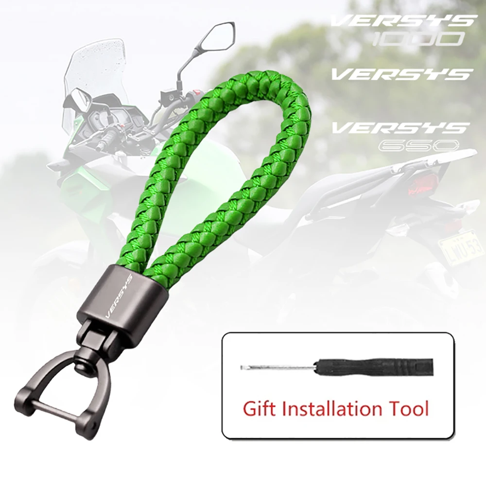 For Kawasaki Versys 650 1000 Versys-X300 2008 - 2019 2020 Motorcycle Metal Keychain Quality Braided Rope Keyring Key Accessories