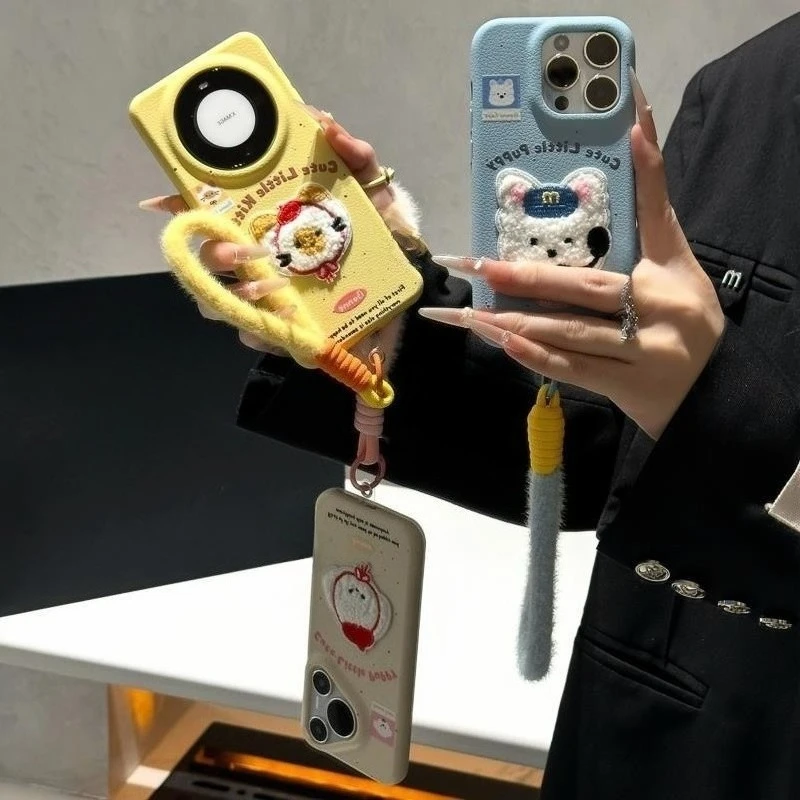 

Cute Puppy Case With Strap For OPPO F31 F29 F27 F23 F21 F21S Pro Plus F11 5G Luxury Cover Cartoon Dog PU Leather Soft Case