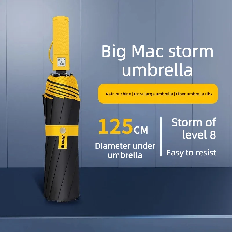 

Windproof Strong 125CM Large Automatic Folding Rain Umbrella, Vinyl Sunscreen Sun UV UPF50+ Protection Parasol for Men Women