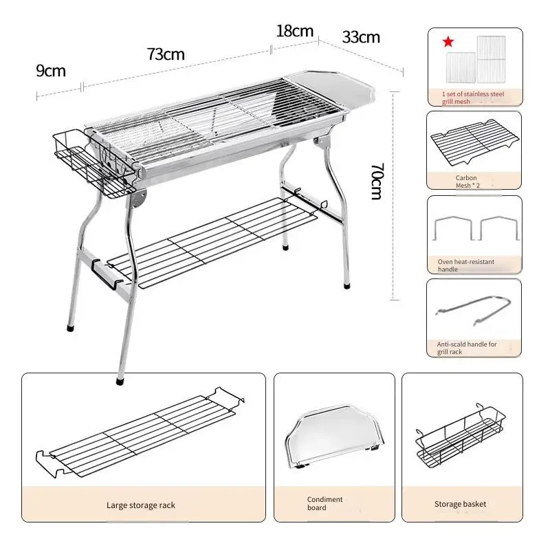 

Large outdoor stainless steel grill BBQ portable foldable grill for home use carbon oven