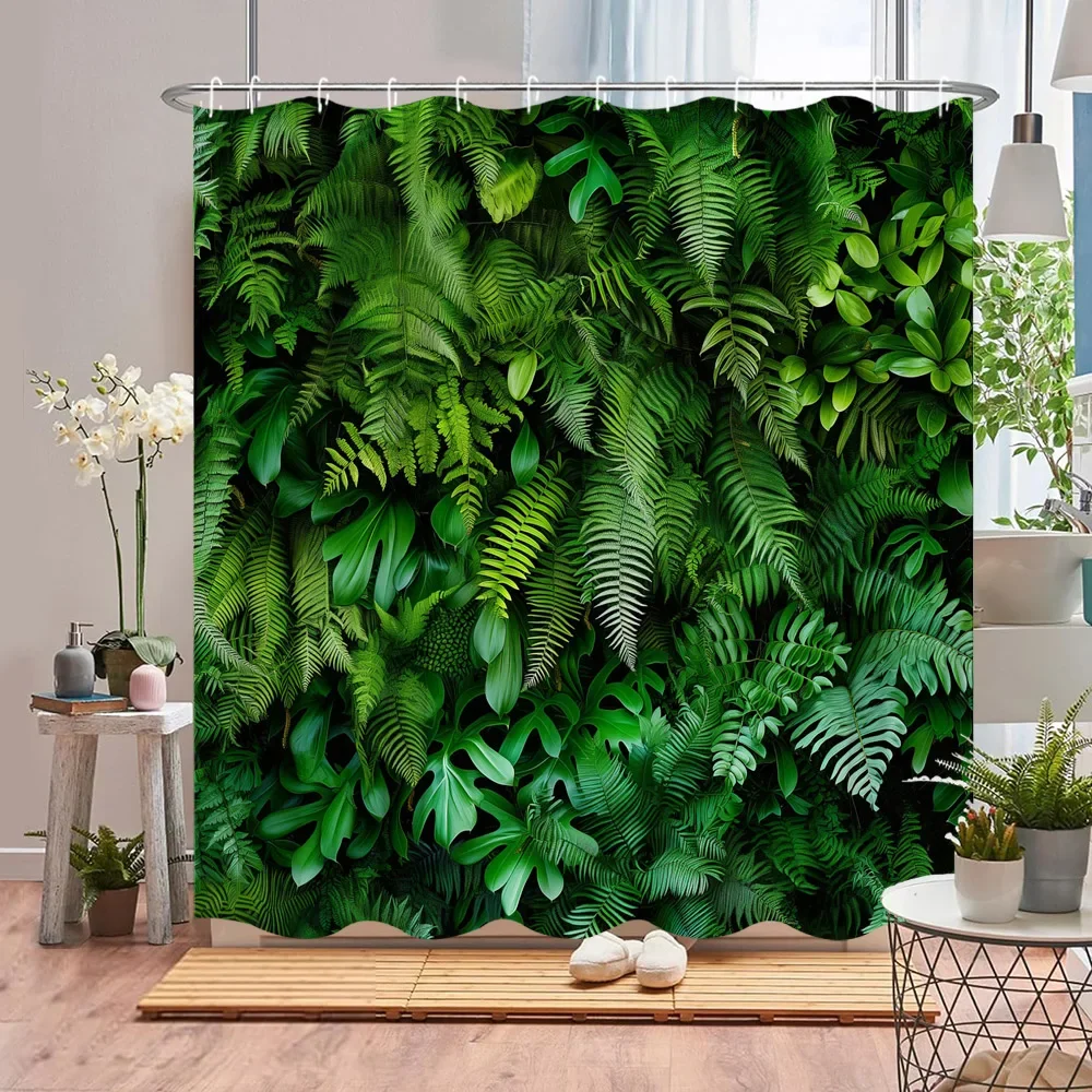 

Green Plant Shower Curtain Tropical Botanical Leaf Scenery Flower Farm Nature Vines Home Polyester Fabric Bathroom Decor Curtain