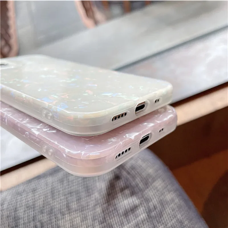 Glitter Dream Shell Marble Phone Case For iPhone 13 Pro 12 11 Pro Max XR XS Max 15 14 Plus Conch Pattern Soft IMD Silicone Cover