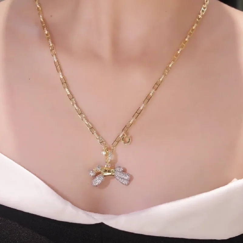 Cameo Pendant Chain 925 Silver Synthetic Zircon Gold White Full Diamond Cute Animal Little Dog Fashion Design Necklace