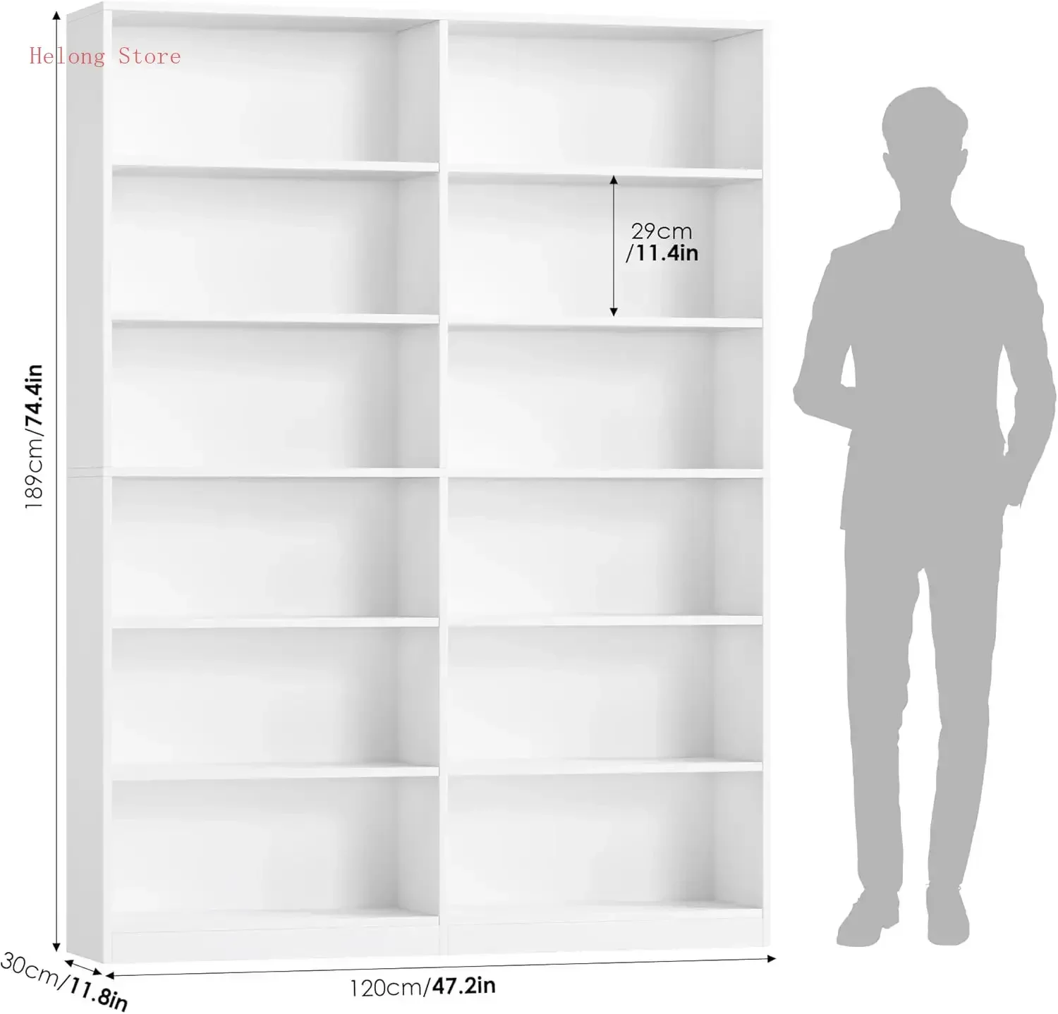 [XMSJ] Rak Buku dan Rak Buku, Rak Buku Lebar Ganda 6 Tingkat, Rak Penyimpanan Tampilan Berdiri Bebas, Rak Buku Tinggi untuk Dekorasi Rumah