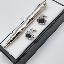 Luxury Metal Silver Checkered PP Ballpoint Pen Fashion Writing Supplies Business Office And School Nautilus Cufflink