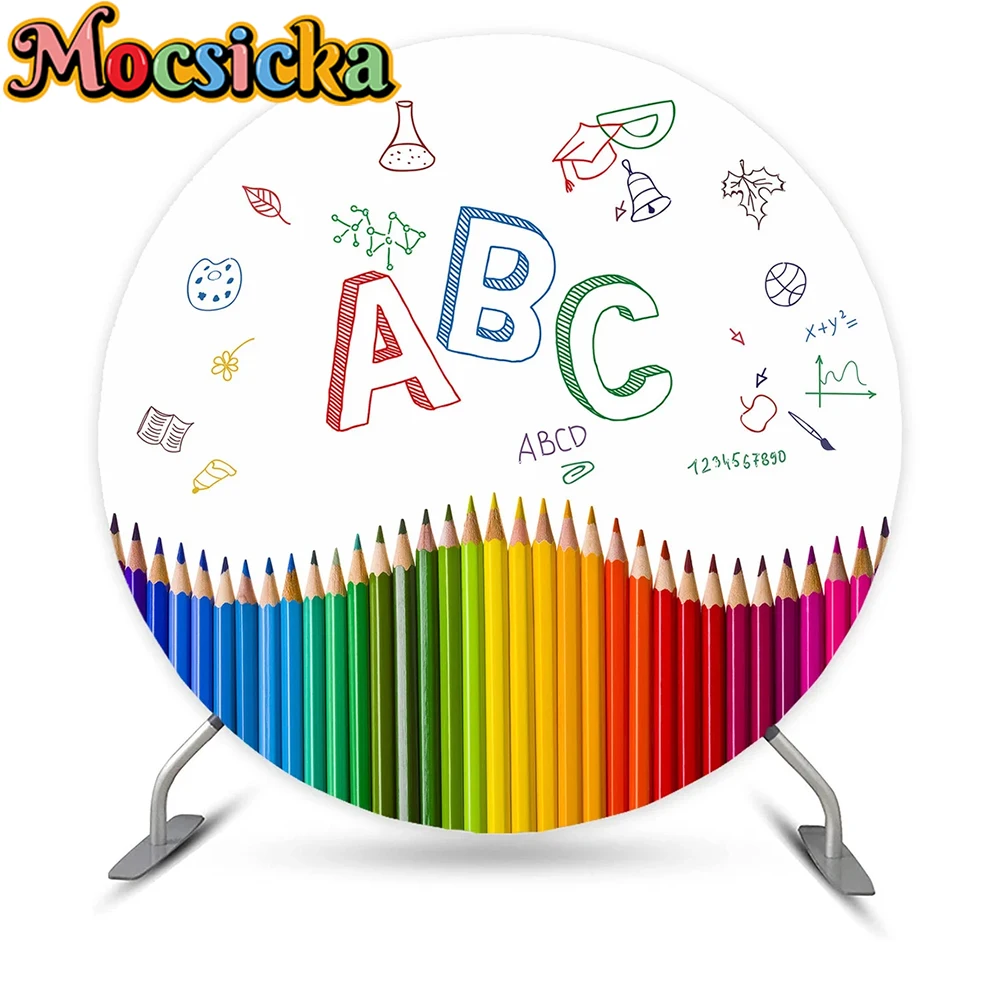 Mocsicka círculo redondo capa de volta à escola pano de fundo chá de panela bolo quebra recém-nascido 1st aniversário festa photoshoot estúdio adereços