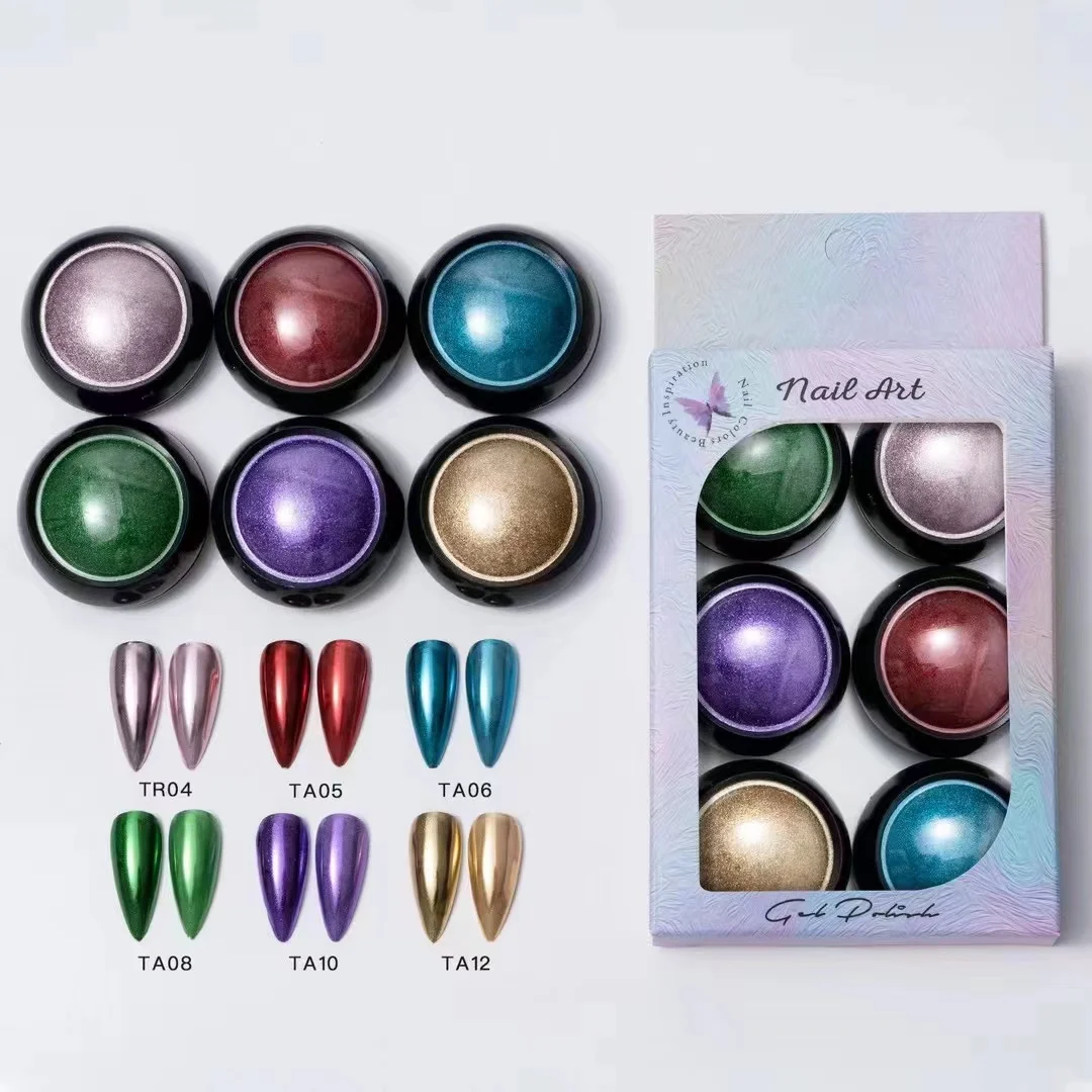 Pó Espelho Mágico para Nail Art, Ouro, Prata, Antiguidade, Cobre, Esfregando Brilhante, Glitter, Flocos de Pigmento, Metálico, Cromo, 6 Pcs