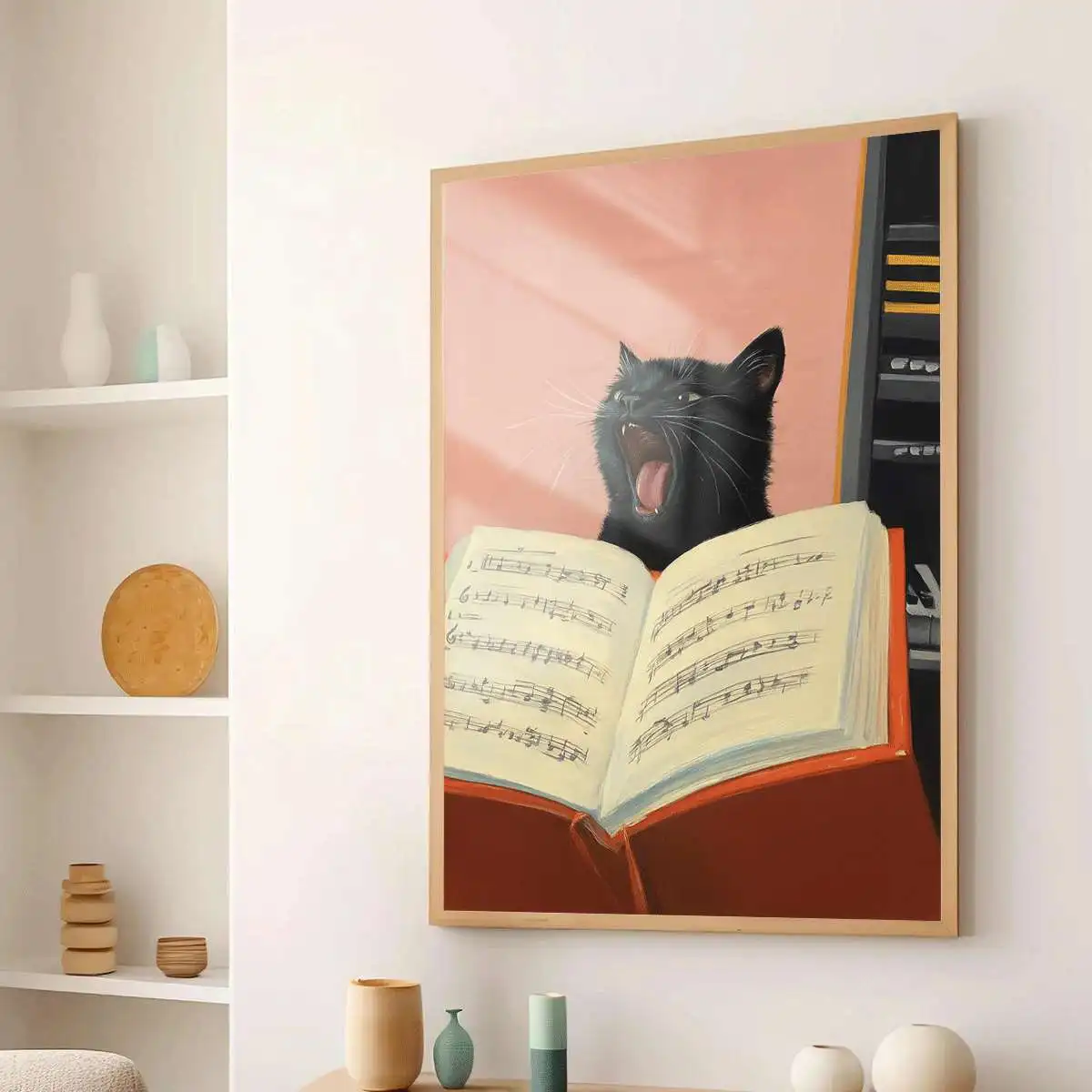 Vintage Singing Black Cat Music Sheet Canvas Poster Wall Art,2D Print Decor,Aesthetic Gift