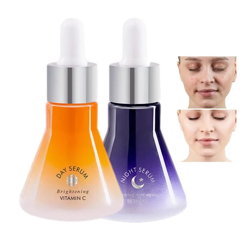 

Day And Night Serums For Face 2Pcs Firming And Brightening Serums Vitamin C Hyaluronic Acid And Retinol Anti-Age Skin Care Set