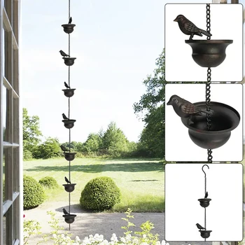 Outdoor Rain Chain Decorative Gutter Rain Chain Removable Bird On Cup Rain Bell Channels Water Away Attached Hanger Home Decor