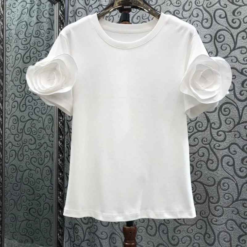 OCEANLOVE Ruffles T Shirt for Women Solid Spring Summer Vintage Ropa De Mujer Korean Fashion Elegant Simple Sweet Tees