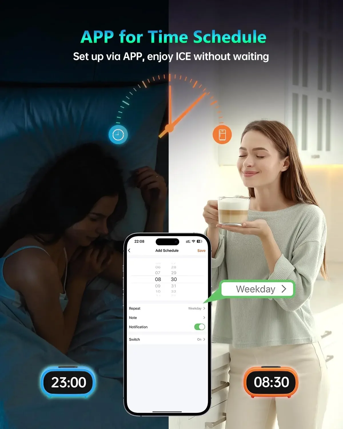 Efficient Smart Countertop Ice Maker Machine with Self-Cleaning Technology, Produces 9 Ice Cubes Every 8 Minutes, 26lbs Ice in 2