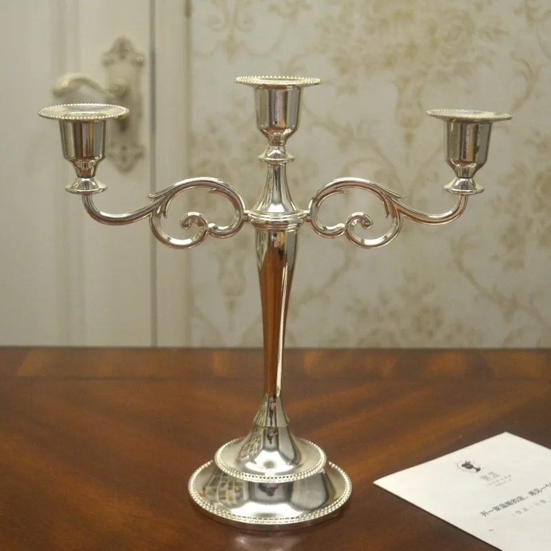 Boutique silver-plated three-headed simple modern candlestick European candlestick wedding home restaurant hotel model room deco