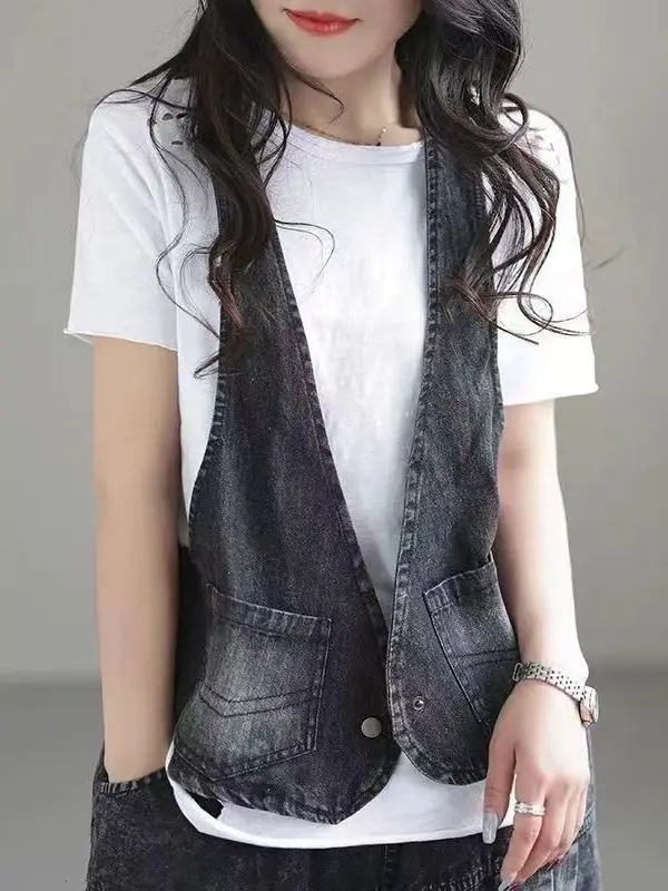 Gilet en jean pour femmes, ample, décontracté, rétro, mode, polyvalent, vêtements d'extérieur, ort Sve, bouton ket, doublé en coton, nouvelle collection printemps été