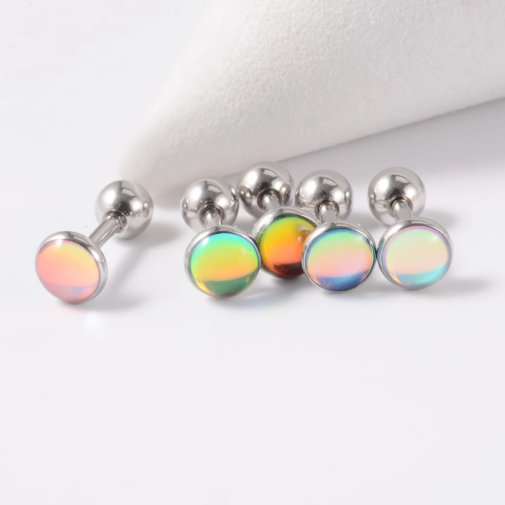 1PC Surgical Steel Flash Film Epoxy Ear Studs Labret Earring Glitter Beautiful Ear Lobe Helix Tragus Lip Piercing Jewelry