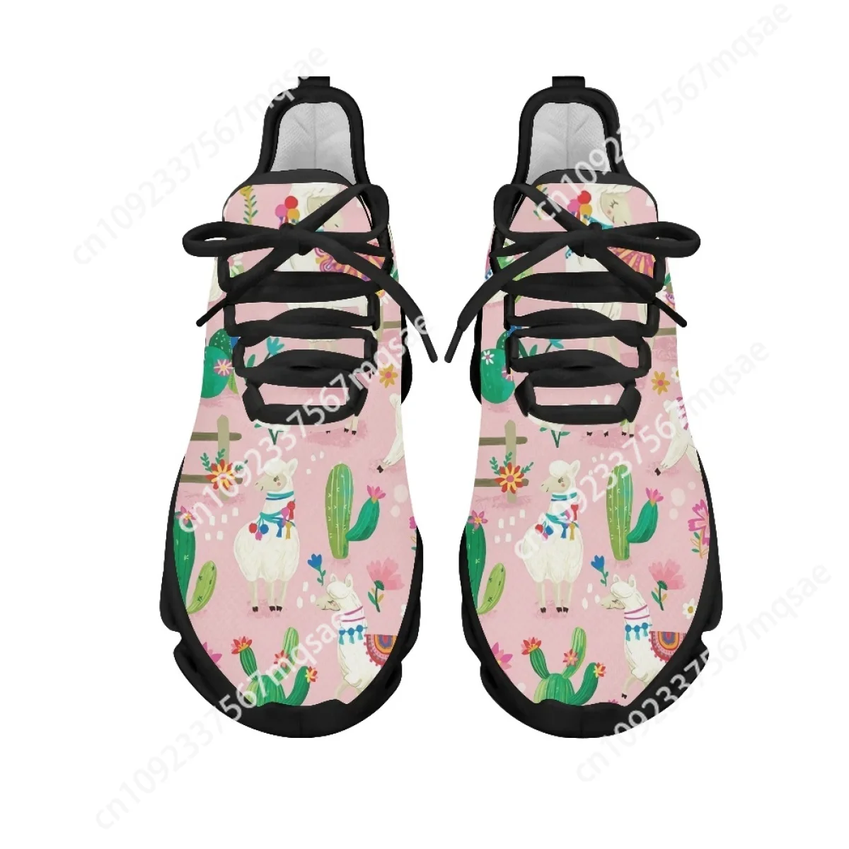 Custom 2024 Women's Platform Sneakers Alpaca and Cactus Print Walking Shoes Lightweight Non-Slip Tennis Shoes for Ladies