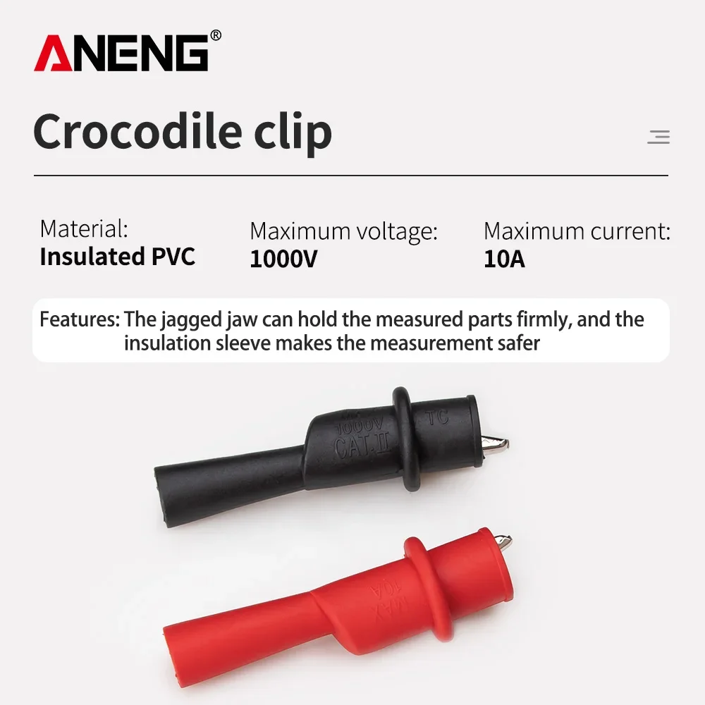 Aneng jacaré teste multímetro acessórios testador sonda 1 par crocodilo braçadeira elétrica para teste ferramentas medidor de sonda