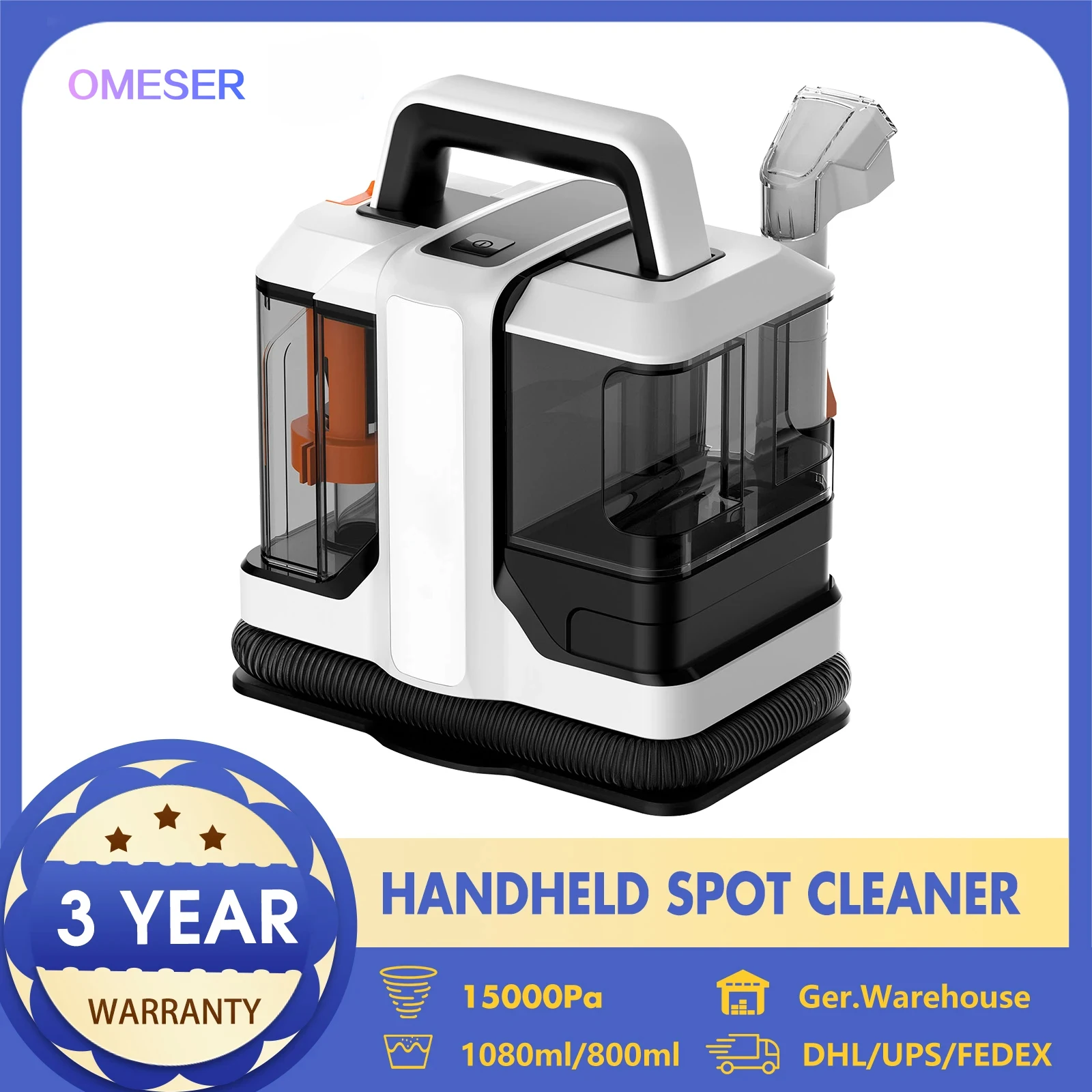 OMESER W05 Handheld Carpet Cleaner 750W Handheld 15Kpa Corded Spot Clean Machine Wet Fabric Sofa Cleaning Pet Portable Car