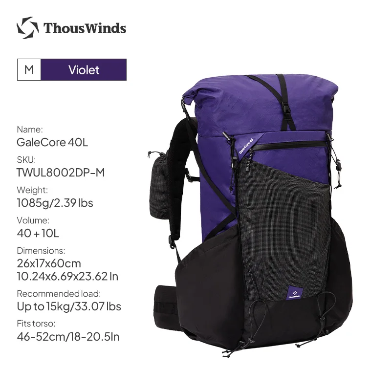 ThousWinds GaleCore 40+10L Lightweight Hiking Backpack Dyneema Trekking Pack  Waterproof Bagpack - AliExpress 18