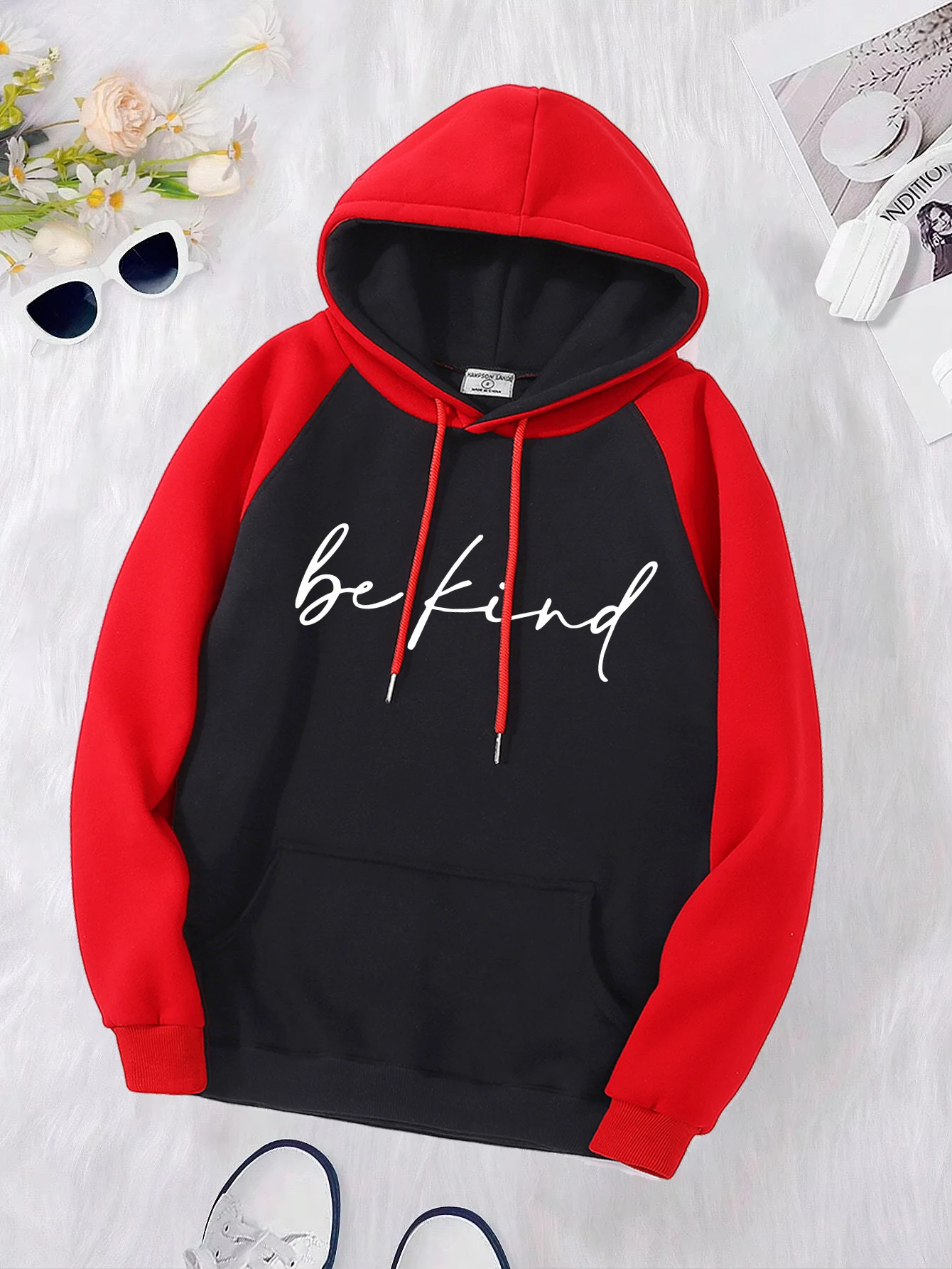 Be Kind Art Letter Printed Women Raglan Hoodies Harajuku Fleece Hoody Fashion Loose Sportswear Hip Hop Pocket Unisex Clothes