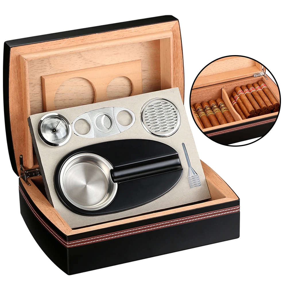 

GALINER Cedar Wood Humidor Set with Ashtray Hygrometer Humidifier Cutter Portable Travel Cigar Box for Home Use