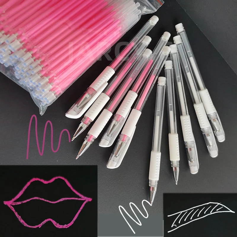 10 stücke Rosa Weiß Stirn Stift Haut Stift Wasserdichte Augenbraue Lip Tatoo Gel Marker Stift Für Microblading Augenbraue Lip Scribe PMU Werkzeug microblading zubehör