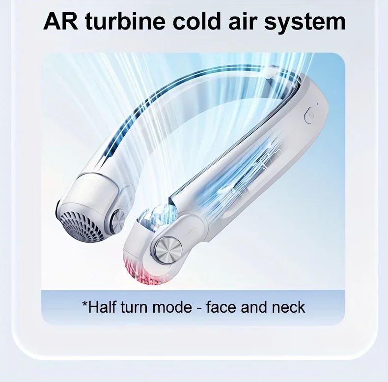 2026 Neuer Tragbarer Nackenventilator, 360° ° Umgebender Luftstrom, 2400mAh Akku, tragbarer Nackenventilator, wiederaufladbar für den Außeneinsatz – Detail 5