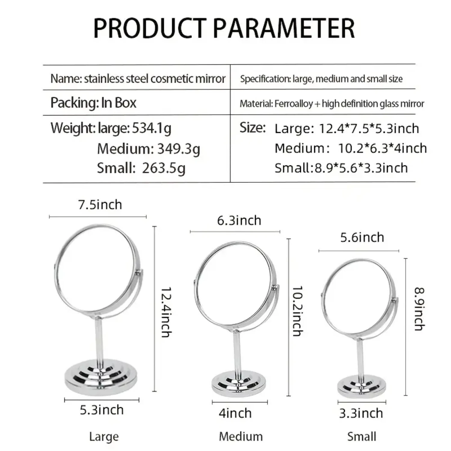 Amplification Mirror Stainless Steel Double Sided Rotary Desktop Makeup Mirrors Dual-Sided Cosmetics Mirrors Mini mirror Mirrior