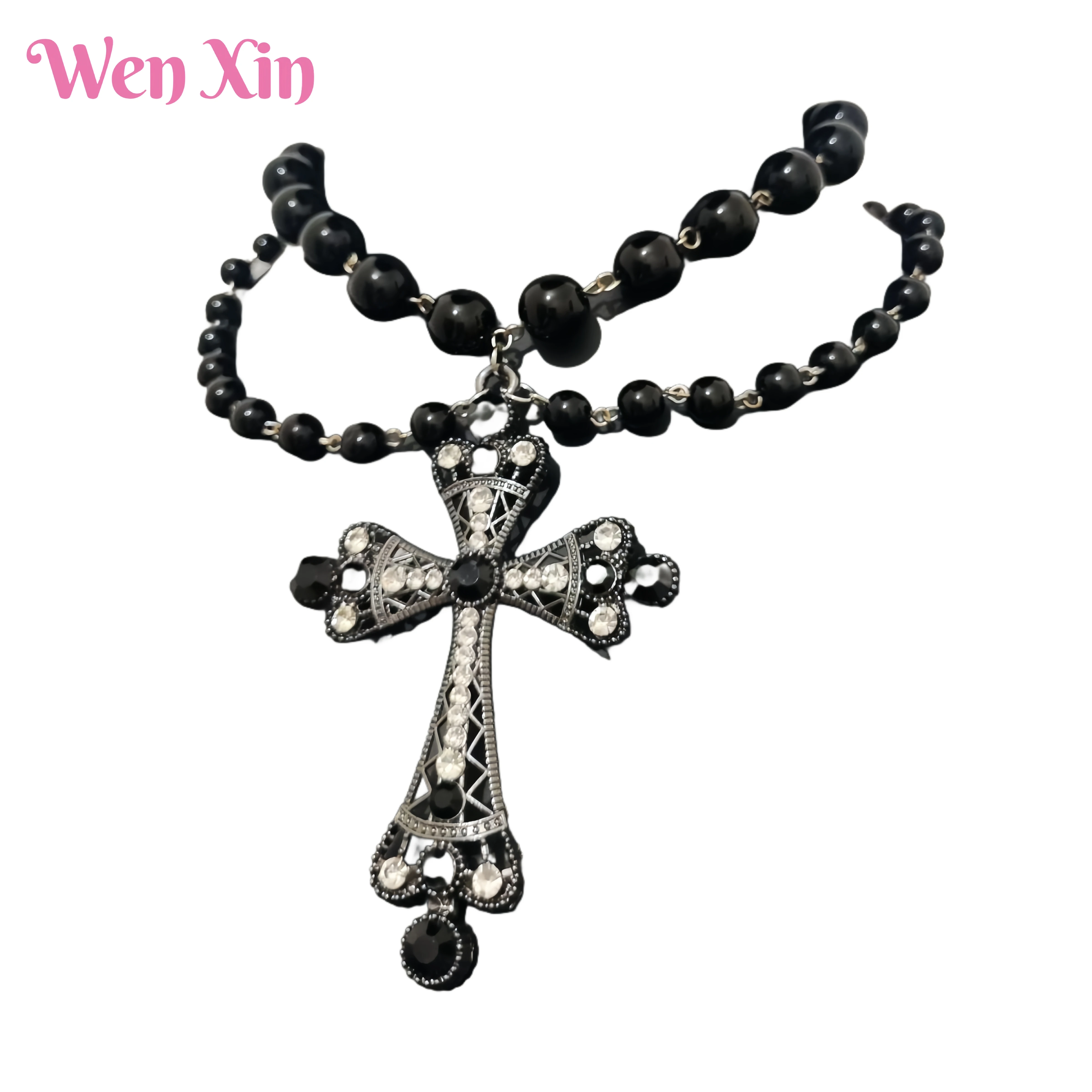 

WENXIN Brand MUSHAN MCT Gothic Style Bead Cross Necklace Pendant Layered Necklace Fashion Jewelry Accessories Fine Jewelry