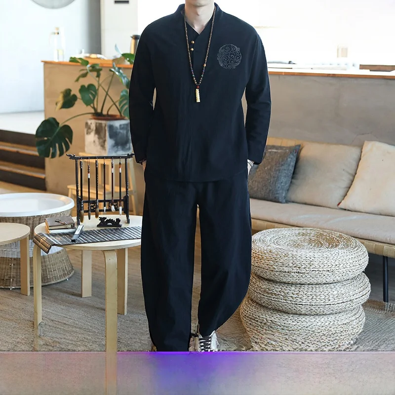 

Мужская хлопковая куртка в китайском стиле для массажа ног по традиционной медицине, с вышивкой, для спа-процедур, весенняя коллекция