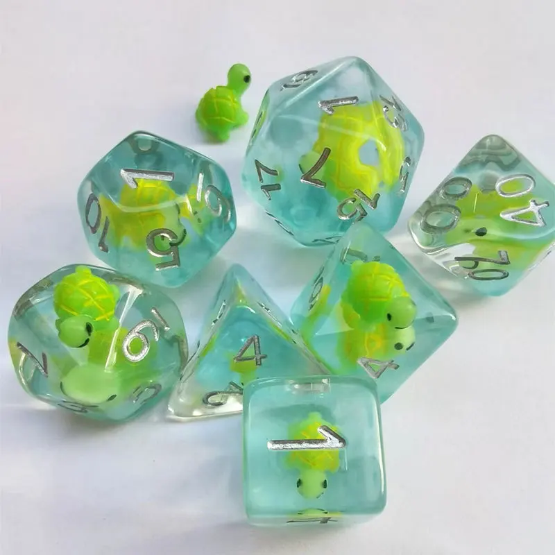 New DND Upscale 7Pcs Resin D4 D6 D8 D10 D12 D20 Dice Set Polyhedral Inline Animal Dices for  RPG Board Game and Tabletop Games