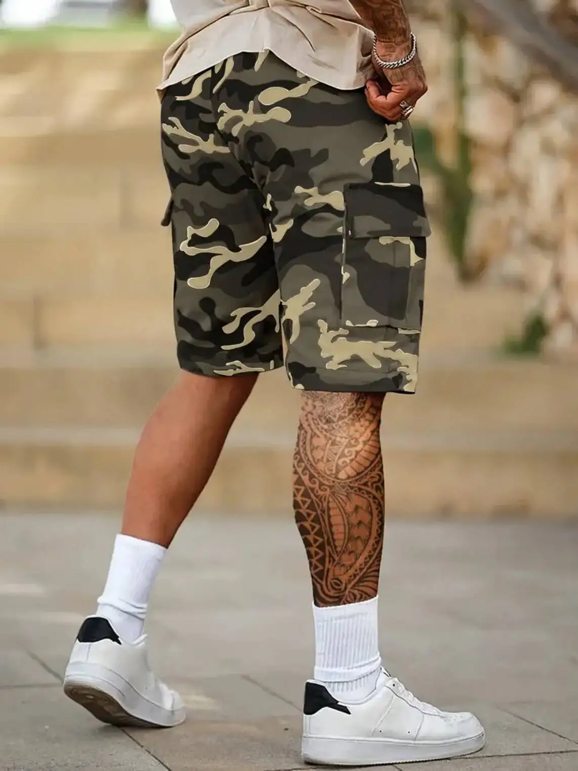Shorts de trabalho cáqui camuflado masculino, shorts de verão ao ar livre com vários bolsos