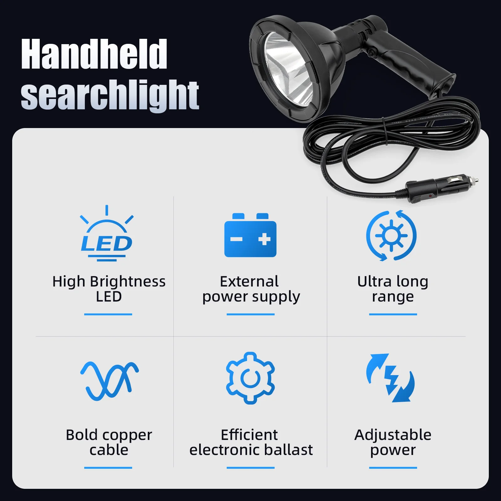 4inch Outdoor Portable Handheld Light 12/24V Automotive LED Spotlight Ultra Bright 25W Hunting Boating Hanging Night Searchlight