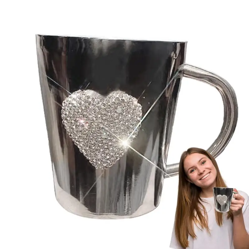 Heart Coffee Cup Heart Rhinestone Tea Cups 300ml Cute Tea Cups Fashionable Coffee Mug For Tea Cold Drinks