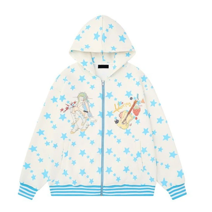 

Свободный кардиган с принтом в европейском и американском стиле хип-хоп, осенняя новая модная куртка для пар, унисекс, толстовка на молнии, топ Y2k