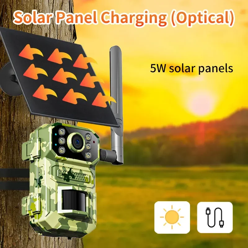 4MP Solar Hunting Trail Camera Outdoor Wildlife 4G Sim Card PIR Motion Detection Battery Photo Trap Camera IR Night Vision CCTV