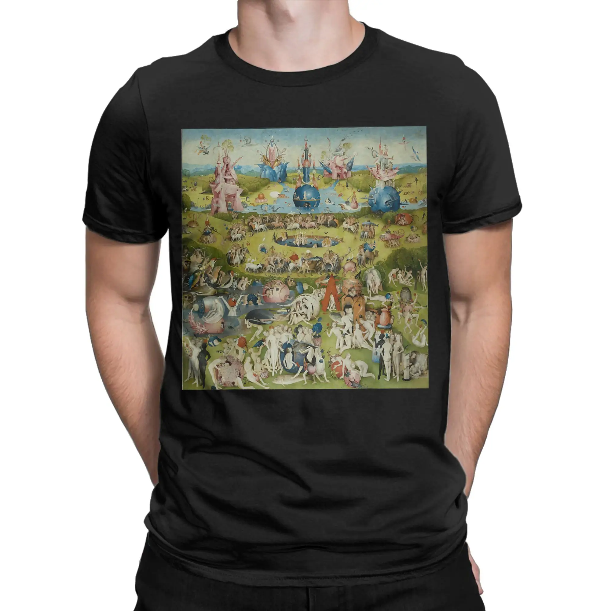 Vintage Hieronymus-Bosch The Garden of Earthly Delights T-Shirts Men O Neck Cotton T Shirt Art Short Sleeve Tees Summer Clothes