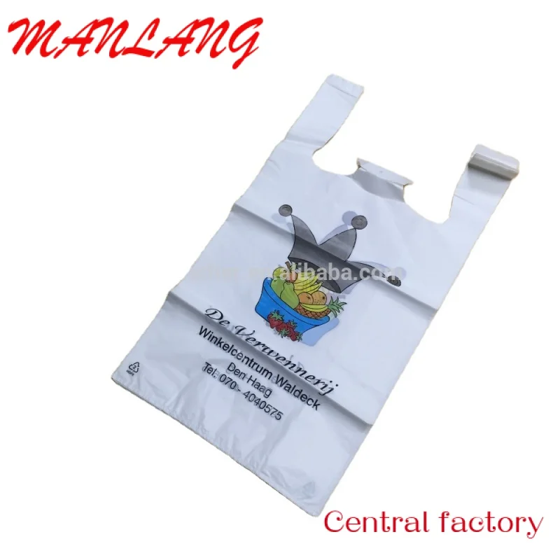 Custom  eco-friendly transparent supermarket carryout shopping t-shirt plastic bags roll