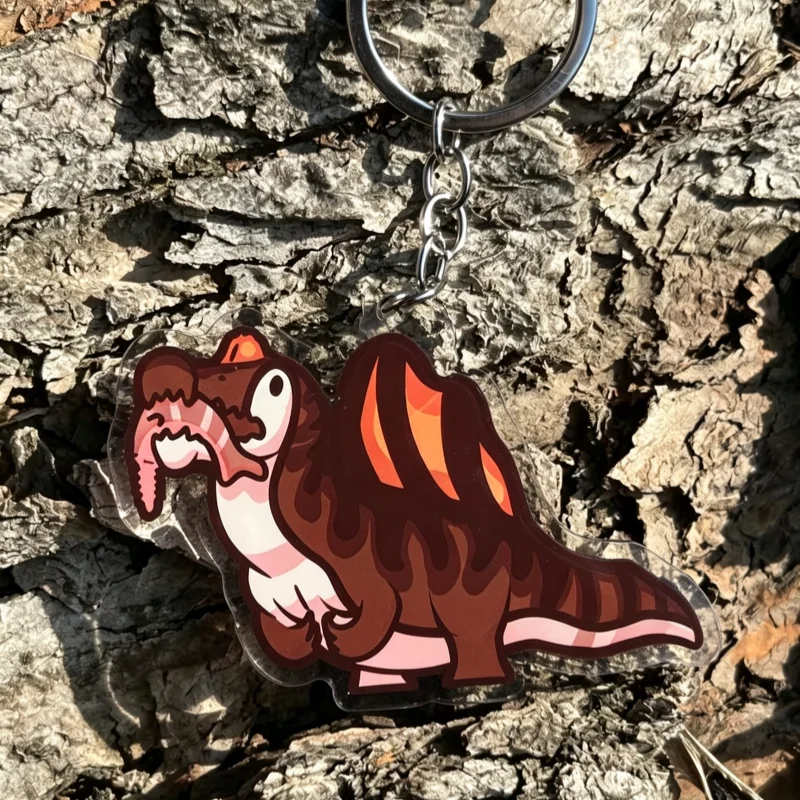 Double Sided Spinosaurus Acrylic Keychain Cute Dinosaur Keyring Cartoon Animal Bag Charm Pendant Birthday Gift for Kids Boys