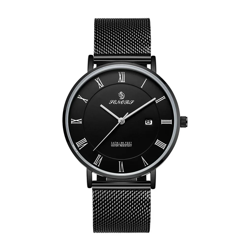 2025Watch 114, мужские кварцевые часы с календарем, ультратонкие повседневные спортивные часы с сетчатым ремнем