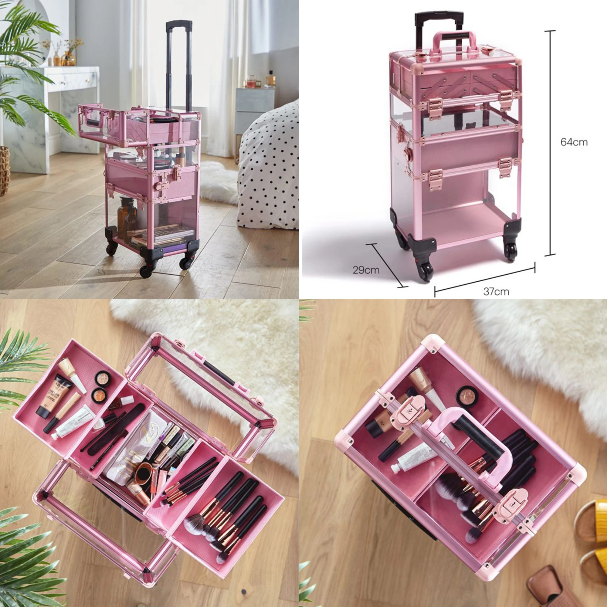 Aluminum Makeup Train Case with Table, Rolling Travel Salon Nail Trolley Cosmetic Hairdressing Storage Organizer Table