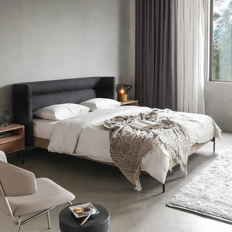 

Headrest Black Double Bed European Style Wood Full Size Double Bed Queen Loft Sleeping Letto Matrimoniale Furniture For Bedroom