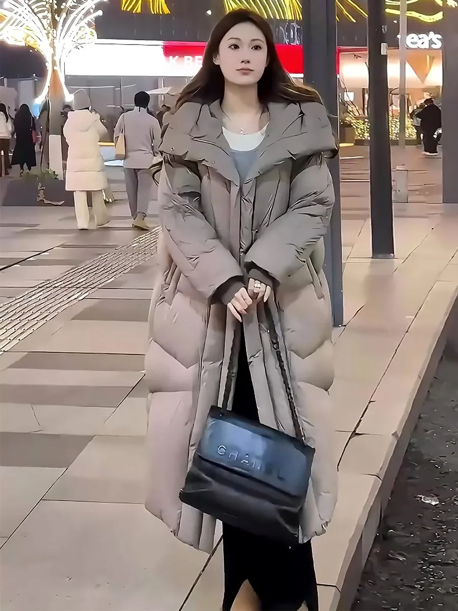 Cappotto Lungo Imbottito in Piuma d'Oca Bianca per Donna, Giacca Calda e Sottile, Novità Invernale con Cappuccio Incluso