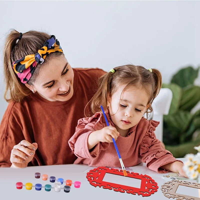 18 PCS Unfinished Blank Wooden Mini Picture Frames With Lanyard For Kids DIY Painting Display Photo Hanging Decoration