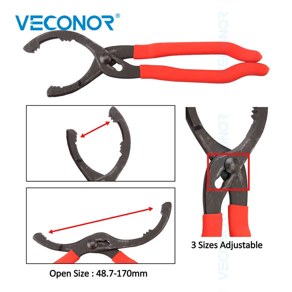 10/12/14 Inch Oil Filter Pliers Non Slip Grip Hand Adjustable Oil Filter Wrench Car Removal Repair Hand Tools for Engine Filters